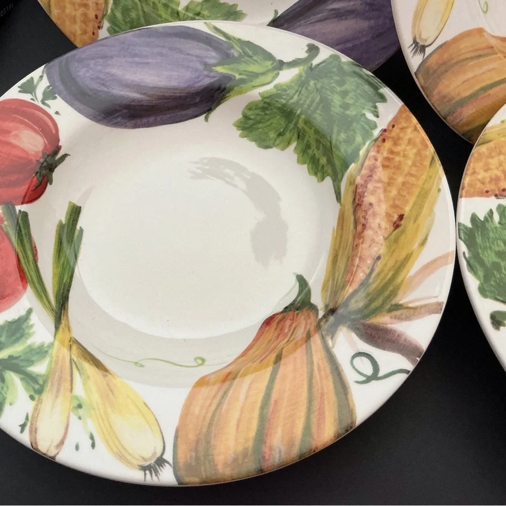 Crate&Barrel Vegetable Motif Dinner Pasta Bowls set of 2